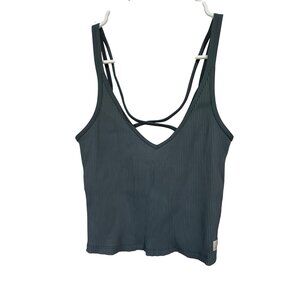 Vuori Womens Ribbed Cross-Back Tank Top Strappy Design Teal Blue Size S